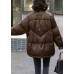 Style Coffee Peter Pan Collar Patchwork Winter Down Coat