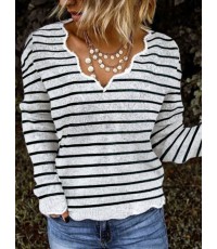 V-neck striped bottoming shirt, a versatile top that can be worn inside or outside HF1402-02-03