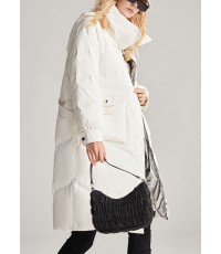 Handmade White hooded removable Stand Collar fashion Winter Duck Down Coat