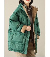 Boho Green zippered Graphic Loose Winter Duck Down Puffer