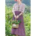 Modern purple patchwork Cotton clothes v neck Plus Size summer floral Dresses