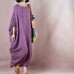 Fine purple long linen dresses oversize o neck asymmetrical design traveling clothing casual long sleeve baggy dresses