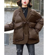 Style Coffee Peter Pan Collar Patchwork Winter Down Coat