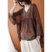 Natural floral clothes For Women v neck asymmetric summer blouses