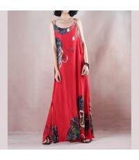 New red print holiday dress o neck sleeveless gown a silk skirts maxi dress
