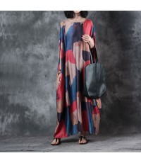 Elegant print maxi dresses o neck short sleeve summer dress baggy dresses bridesmaid dress