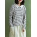 Oversized beige striped knitted blouse plus size clothing lapel collar knit blouse