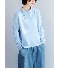 Cozy winter light blue knit sweat tops fashion long sleeve clothes