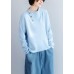Cozy winter light blue knit sweat tops fashion long sleeve clothes