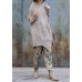 French bige Cotton tunic dressasymmetric tunic long sleeve Dresses