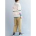 Vintage winter beige sweaters Loose fitting patchwork color knitted top