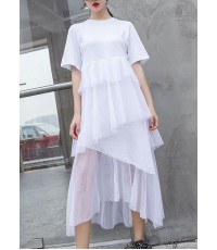 French white cotton Tunic patchwork tulle Robe summer Dresses