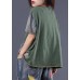 French green alphabet prints cotton blouses for women patchwork cotton summer blouses