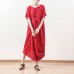 boutique red dotted natural linen dress oversized draping traveling clothing casual o neck maxi dresses