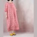 fine red linen dresses oversized o neck print linen gown vintage half sleeve baggy dresses