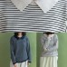 Oversized beige striped knitted blouse plus size clothing lapel collar knit blouse